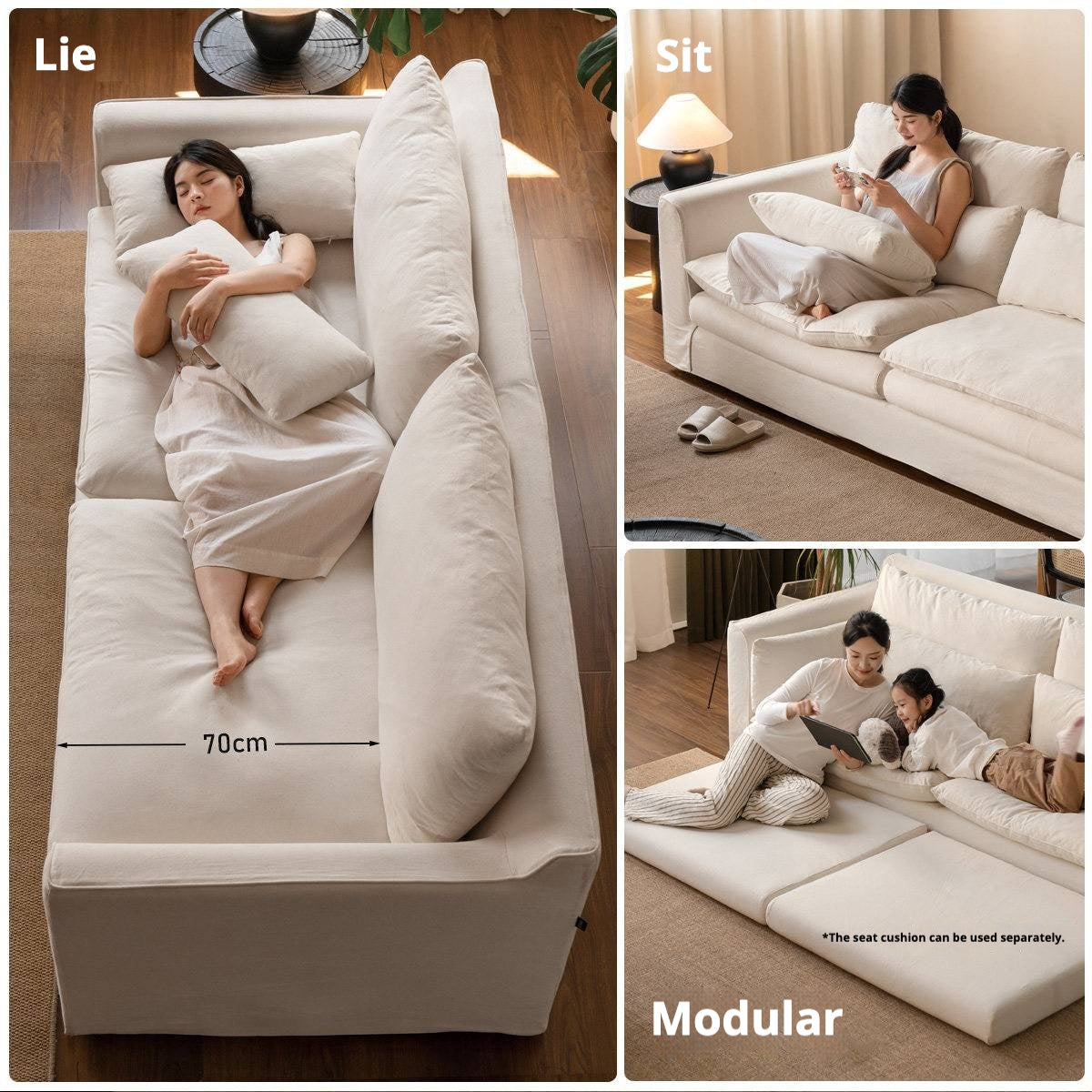 Deep Seat Modular Sofa with Cotton-Linen Upholstery
