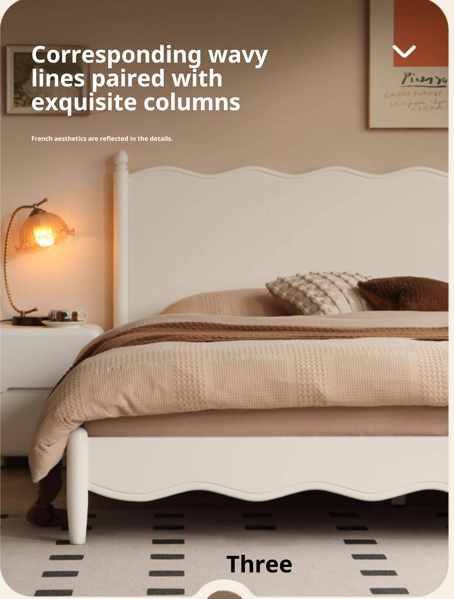 Rubberwood Solid Wood Bed, French Cream Style