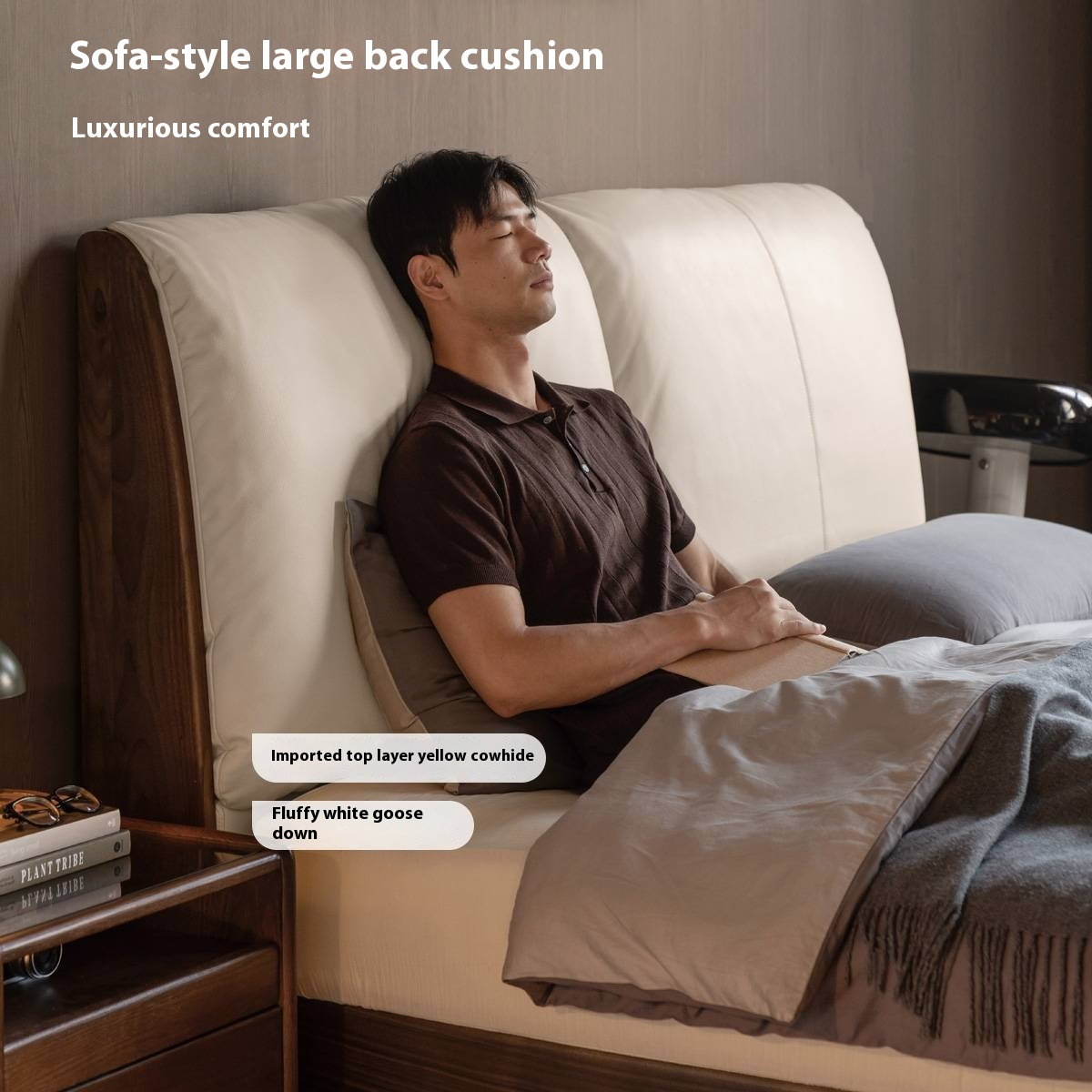 Black Walnut Solid Wood Italian Luxury Leather Bed