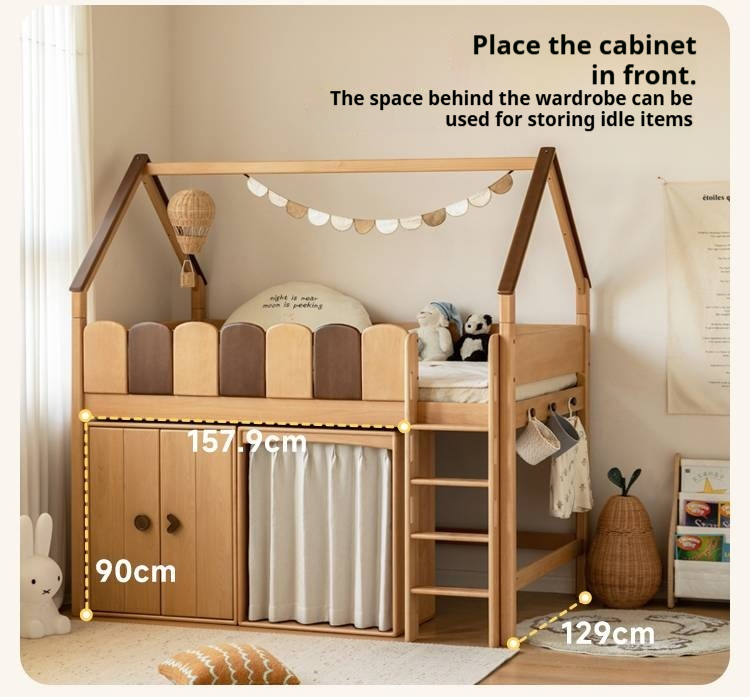 Beech Solid Wood Children's Treehouse Bed Multifunctional Loft Bed