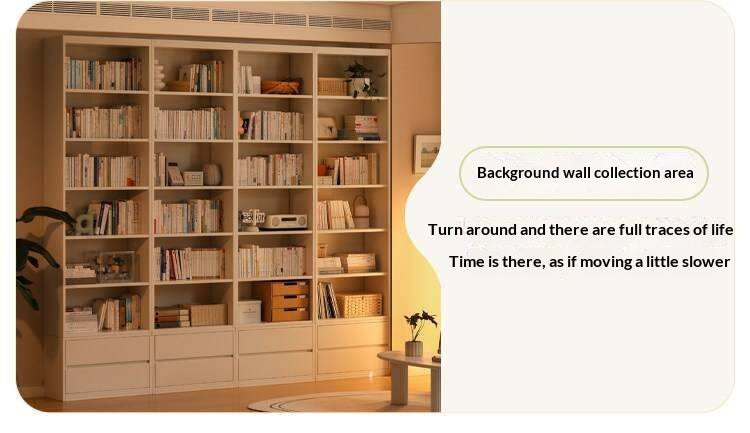 Solid Rubberwood Bookshelf Wall-To-Ceiling Shelf White Cream Style