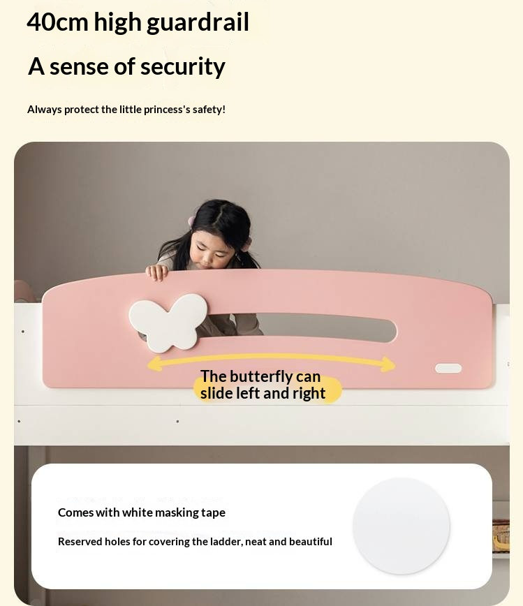 Rubberwood Solid Wood Children's Princess Storage Bunk Bed