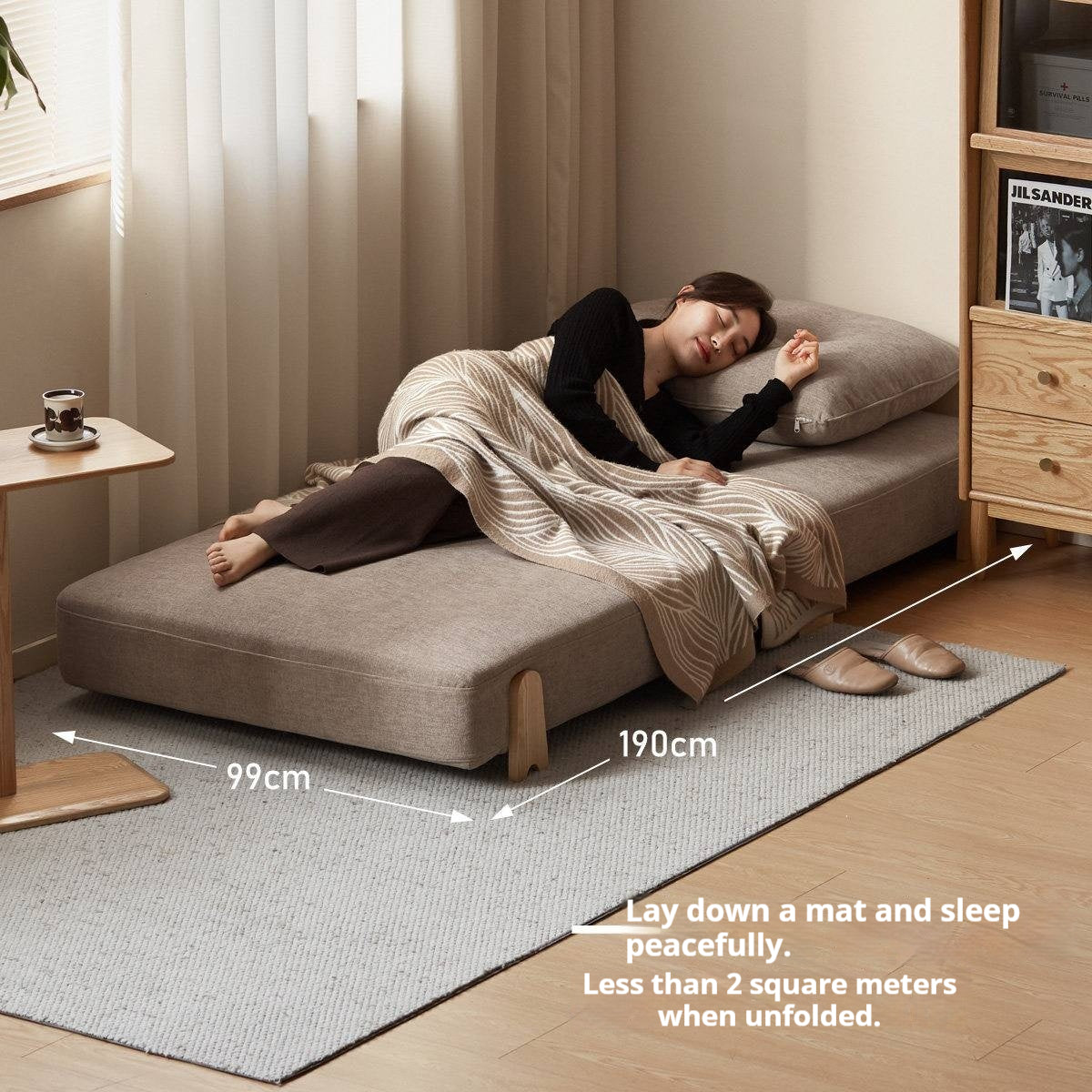 Armless Folding Sofa Bed with Wood Legs