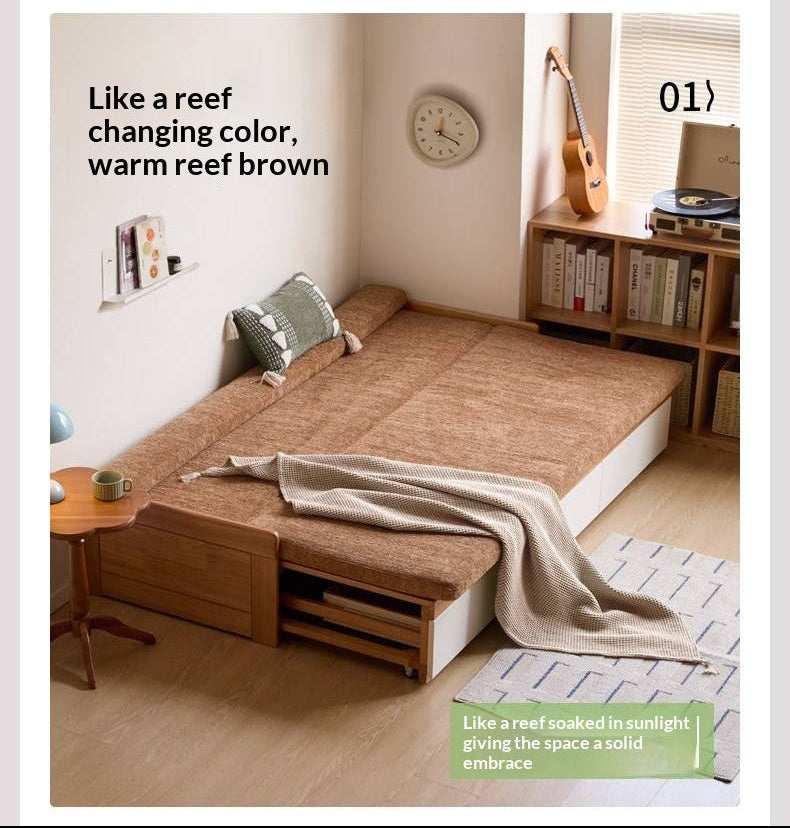 Solid RubberWood Storage Daybed with Pull-Out Drawer and Backless Design