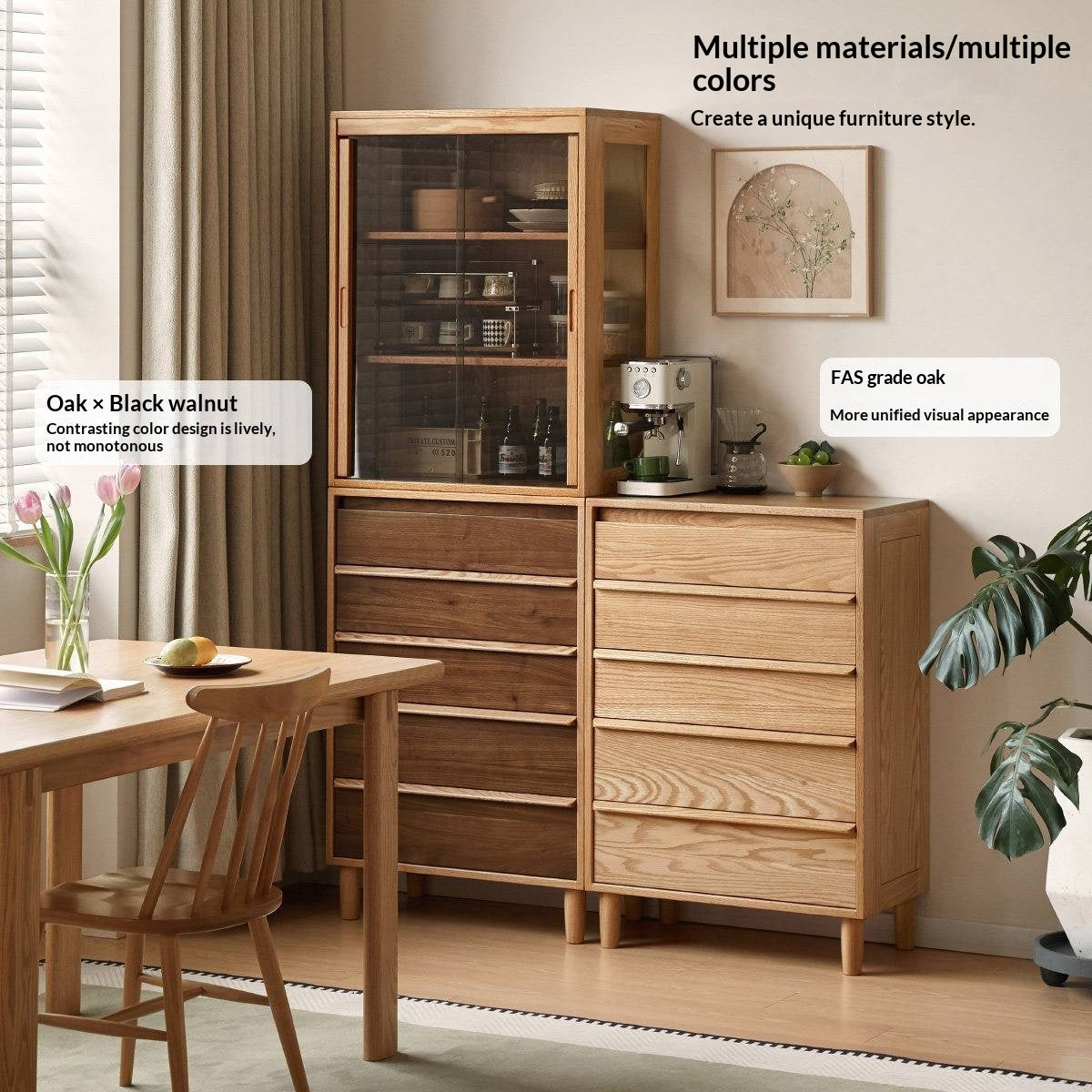 Black Walnut Solid Wood display side cabinet with drawers