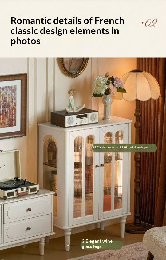 Solid RubberWood French Accent Cabinet with Round Arch Glass Doors and Turned Legs