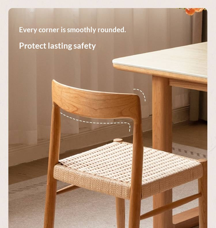 4 pcs -Cherry Solid Wood Dining Chair with Woven Cord Seat, Scandinavian Modern