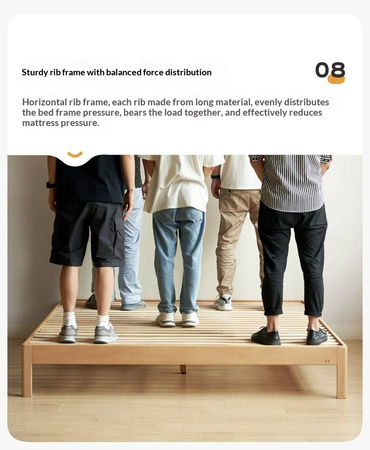 European Beech Solid Wood Platform Bed — Headboard-Free, Simple Design