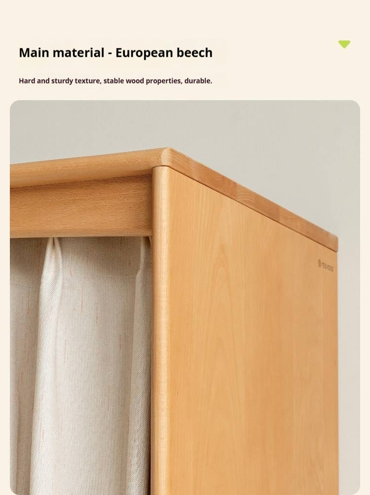 Beech Solid Wood Children's Curtain Wardrobe
