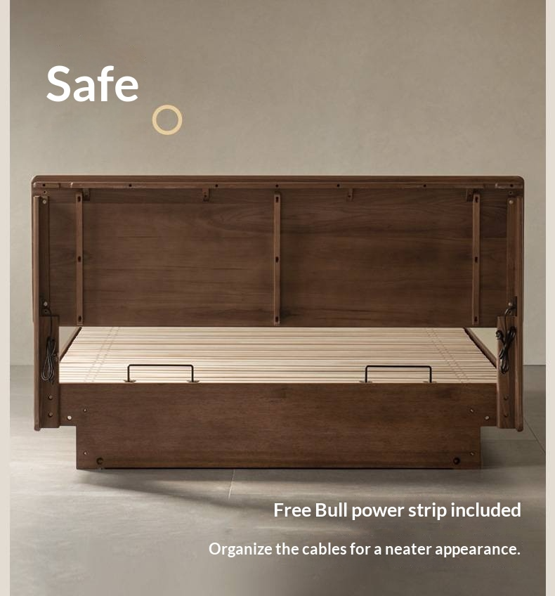 Black Walnut Solid Wood Italian Light Luxury Electric Suspended Box Bed