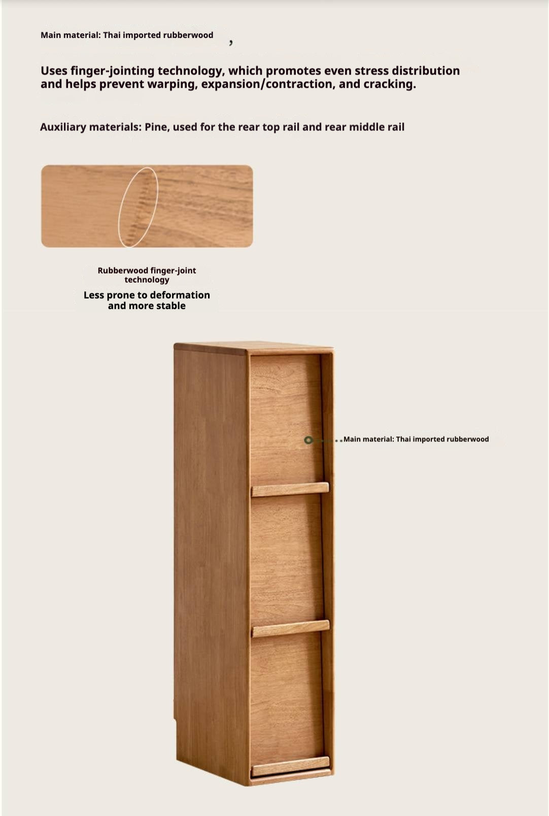 Solid Rubberwood Ultra-Narrow Bookcase with Flip-Down Front Panel