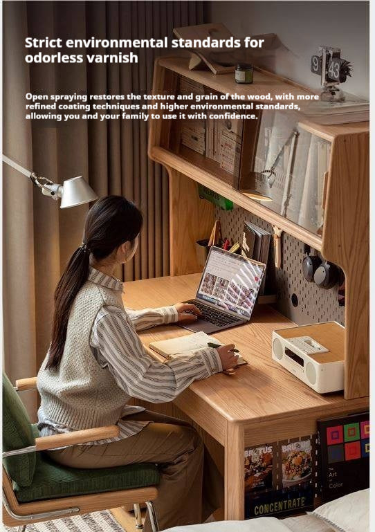 Oak Solid Wood Modern Computer Desk With Shelf