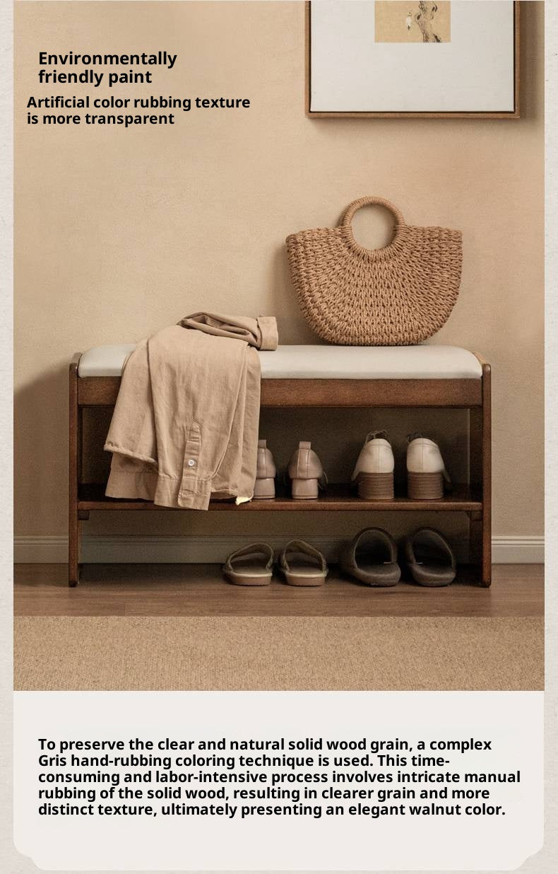 Solid Rubberwood Entryway Shoe Stool with Flip Top