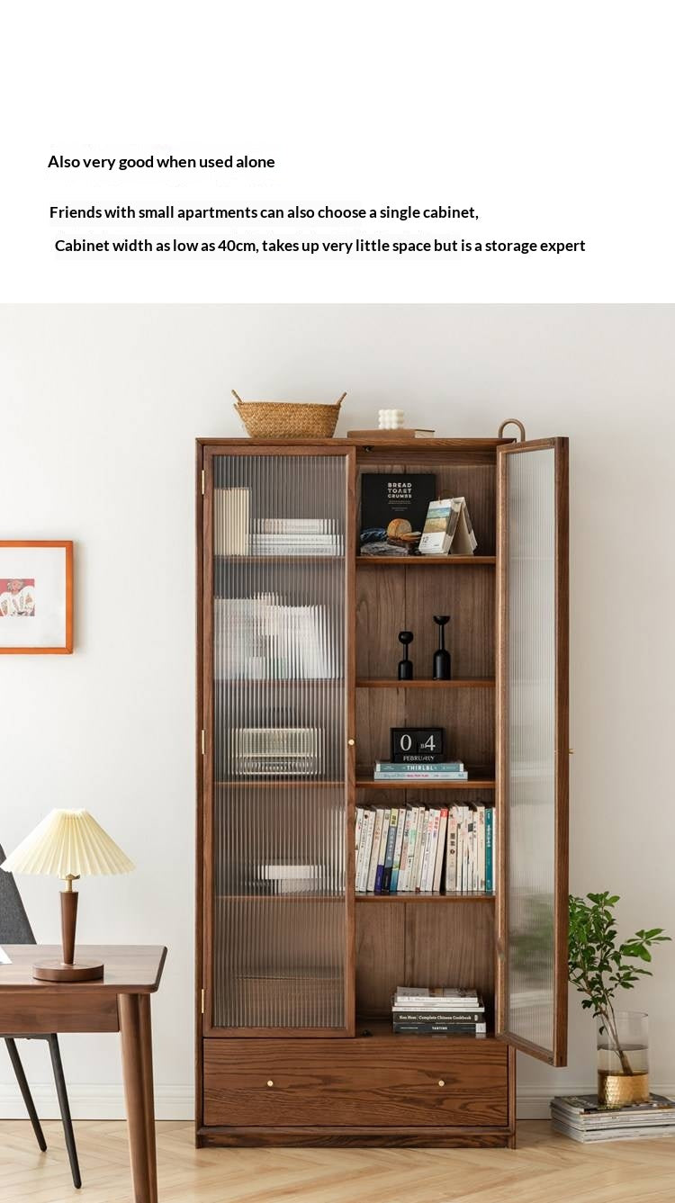 Oak, Ash Solid Wood Modular Bookcase with Glass Doors