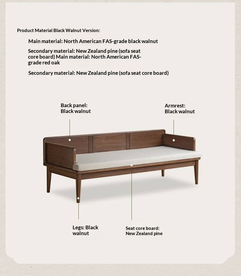 Black Walnut Solid wood Deep Seat Daybed Bench with Raised Wood Side Panels