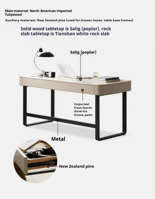 Tulipwood Solid Wood, Solid RubberWood Modern Rock Board Computer Desk