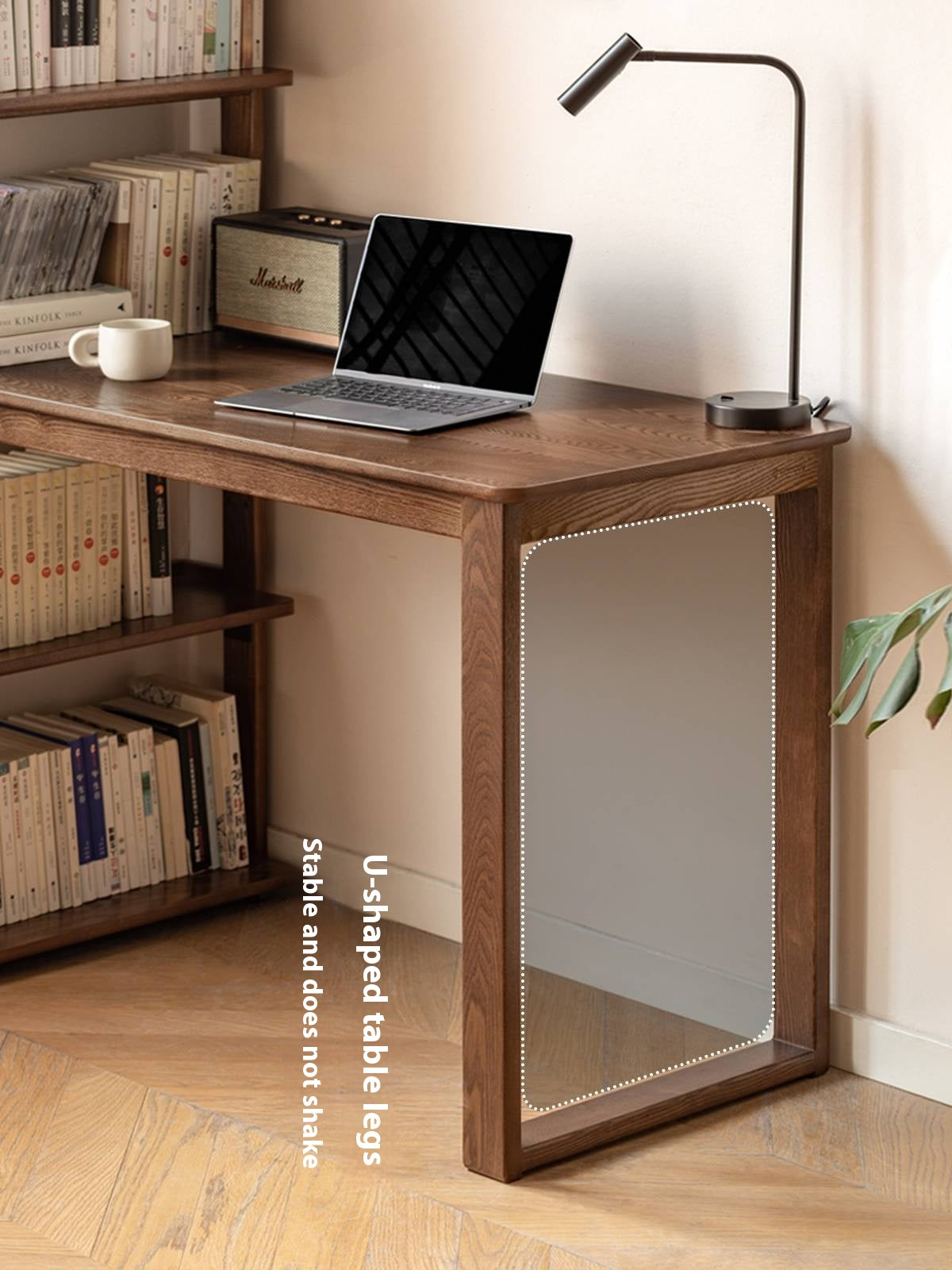 Black Walnut, Ash Solid Wood Desk Bookshelf Integrated