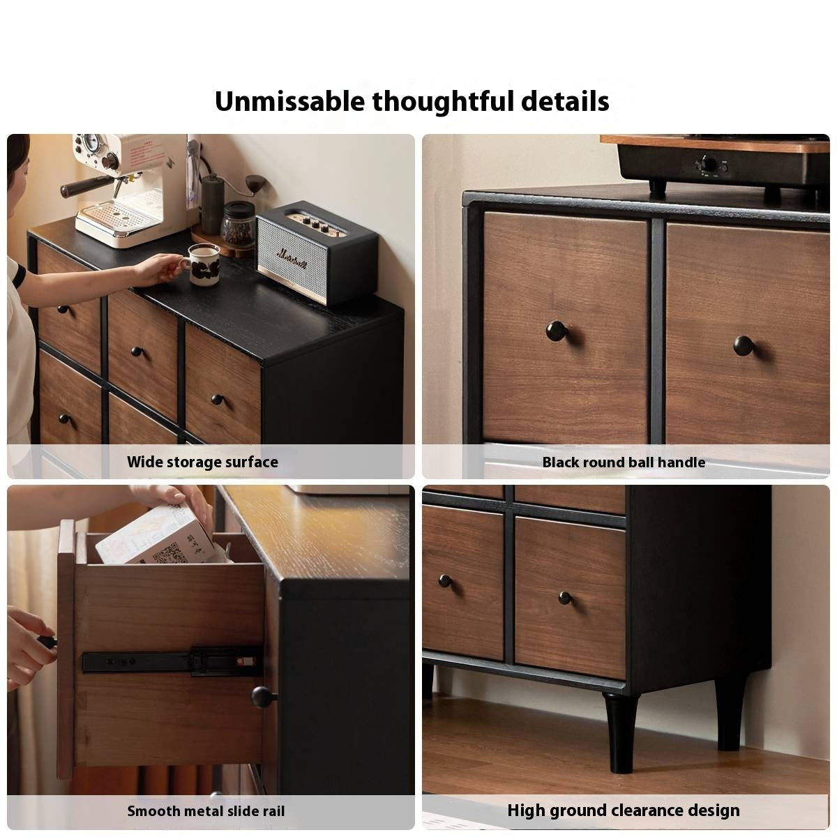 Black Walnut Solid Wood Italian Light Luxury Nine Drawer Drawer Cabinet