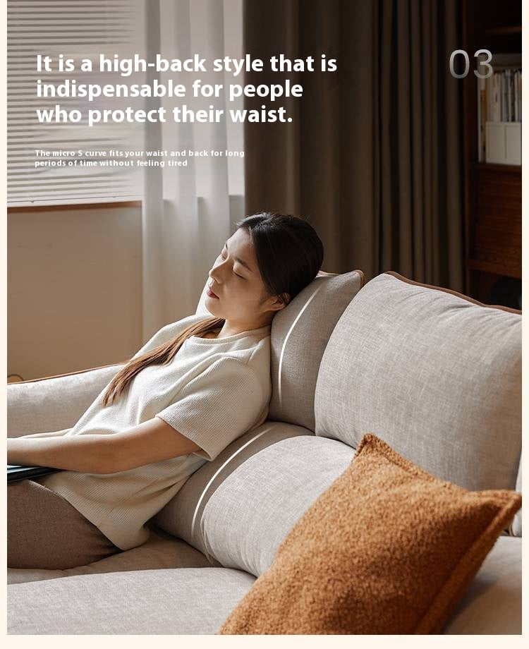 Modern High-Back Sofa in Woolen Brown and Chenille Linen