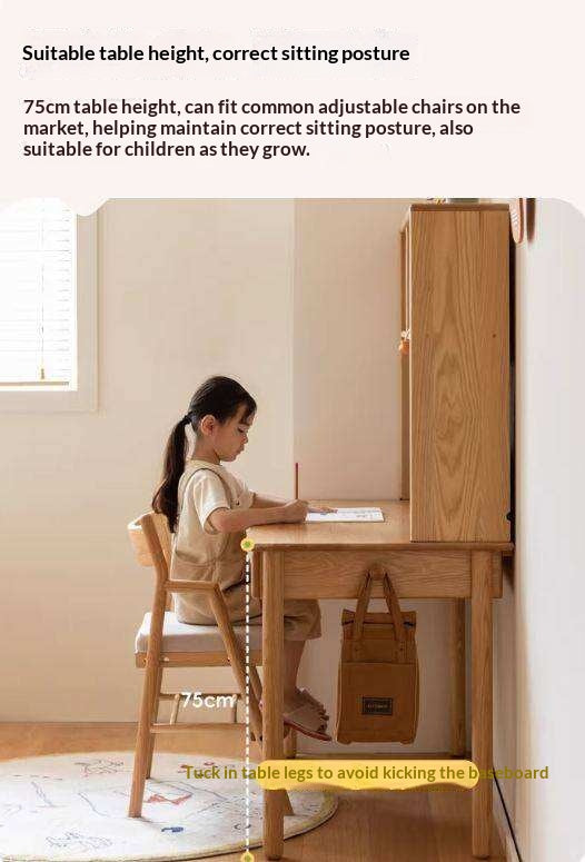Oak Solid Wood Minimalist Kids Study Desk