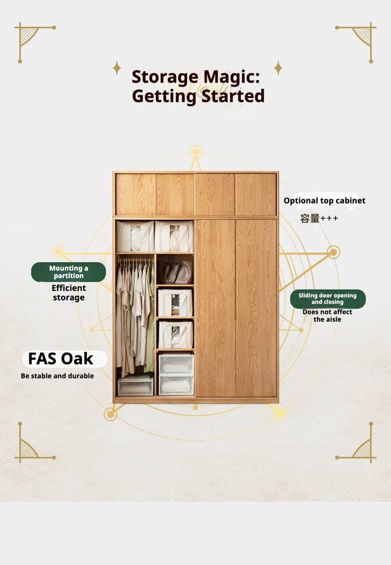 Oak Solid Wood Wardrobe Sliding Door.