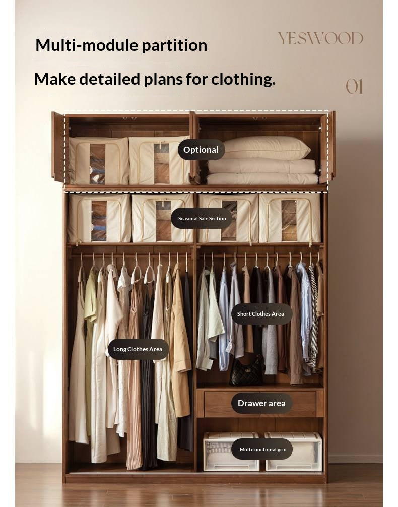 White Ash, Ash, Oak Solid Wood Wardrobe With Sliding Doors