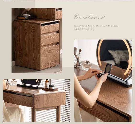 Ash Solid Wood Modern Vanity Table with Extendable Feature