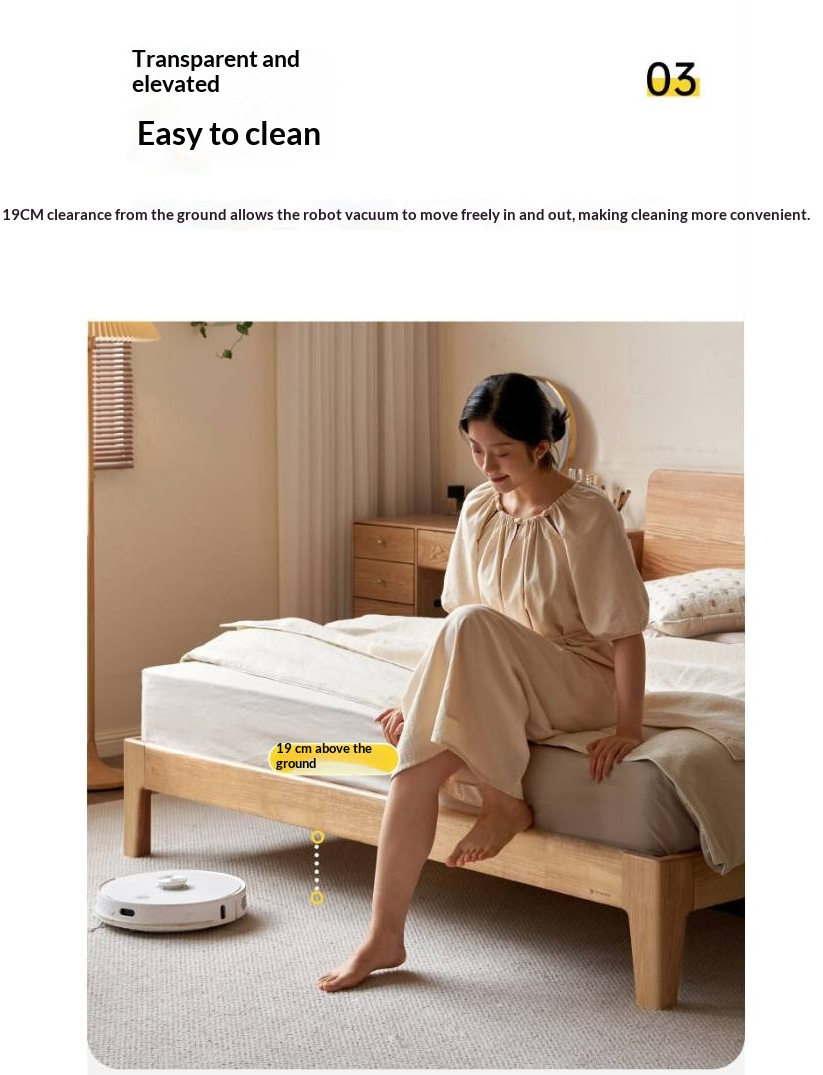 Rubberwood Solid Wood Bed — Modern Minimalist Design