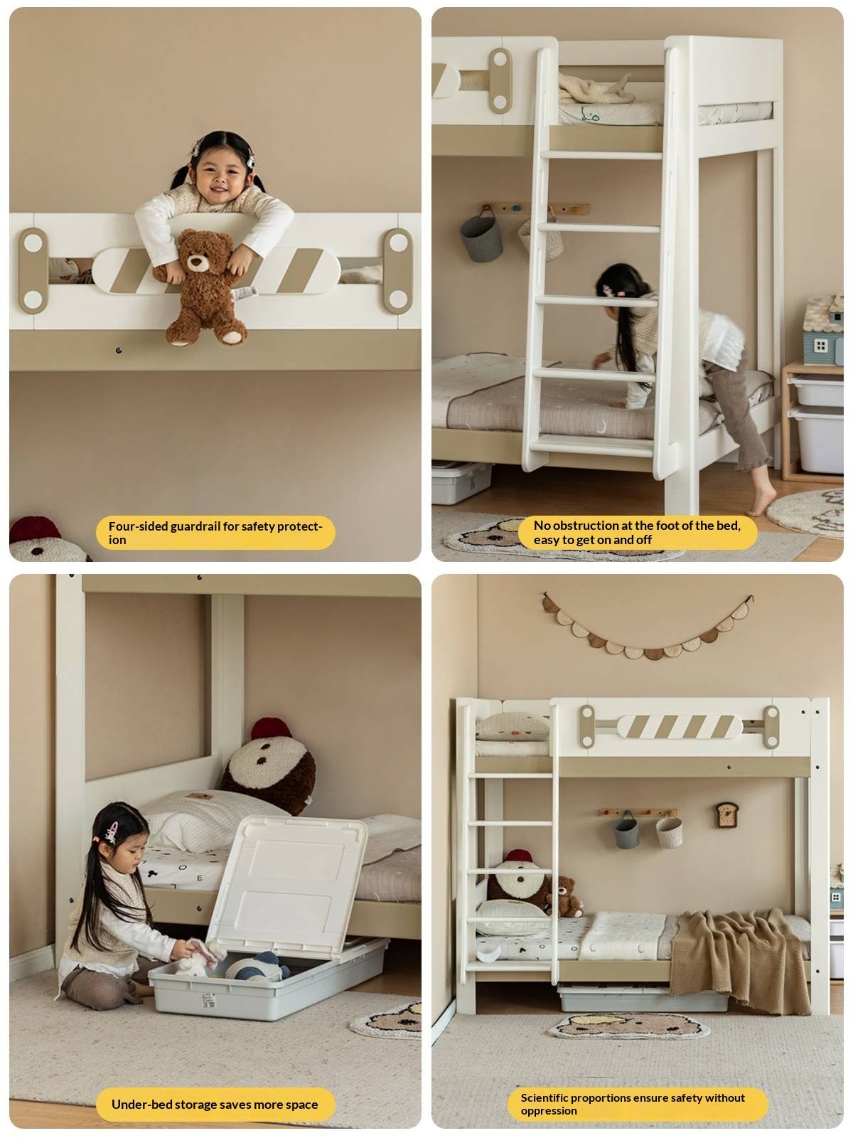 Rubberwood Solid Wood Children's Adult Bunk Bed