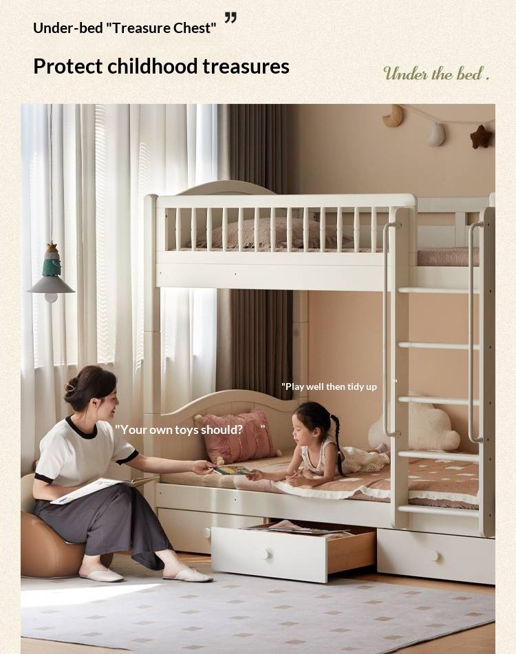 Rubberwood Solid Wood Children's White Castle Princess Bunk Bed