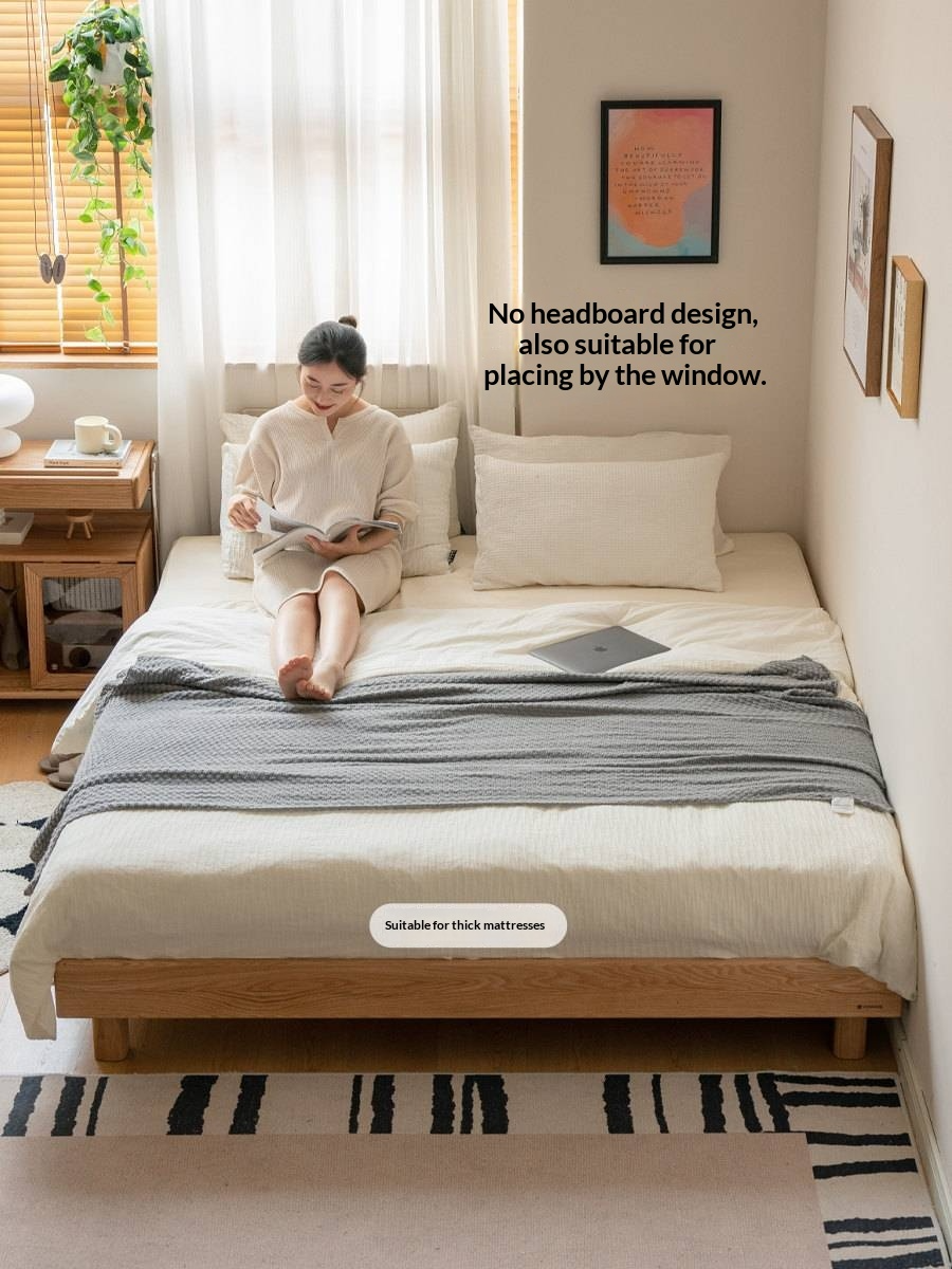 Oak Solid Wood Platform Bed, Headboard-Free Bed