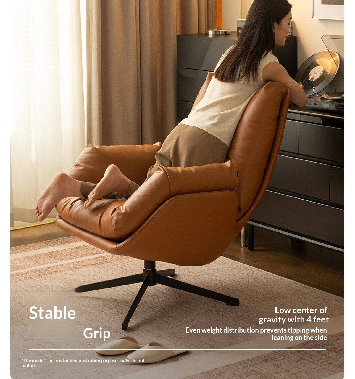 Organic Leather Italian Swivel Lounge Chair