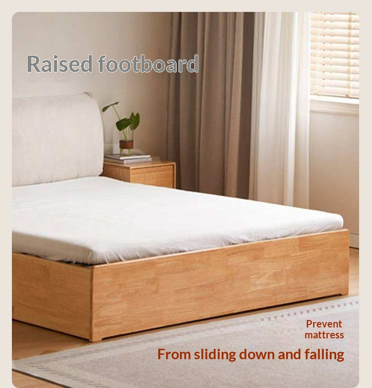Rubberwood Solid Wood Storage Bed with Lift-Up Base and Soft Upholstered Headboard