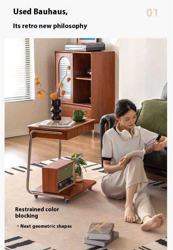 Tulipwood, Cherry Solid Wood Mobile Retro Side Table