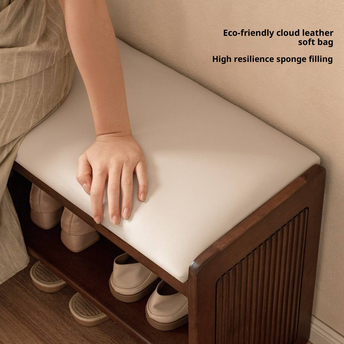 Solid Rubberwood Entryway Shoe Stool with Flip Top