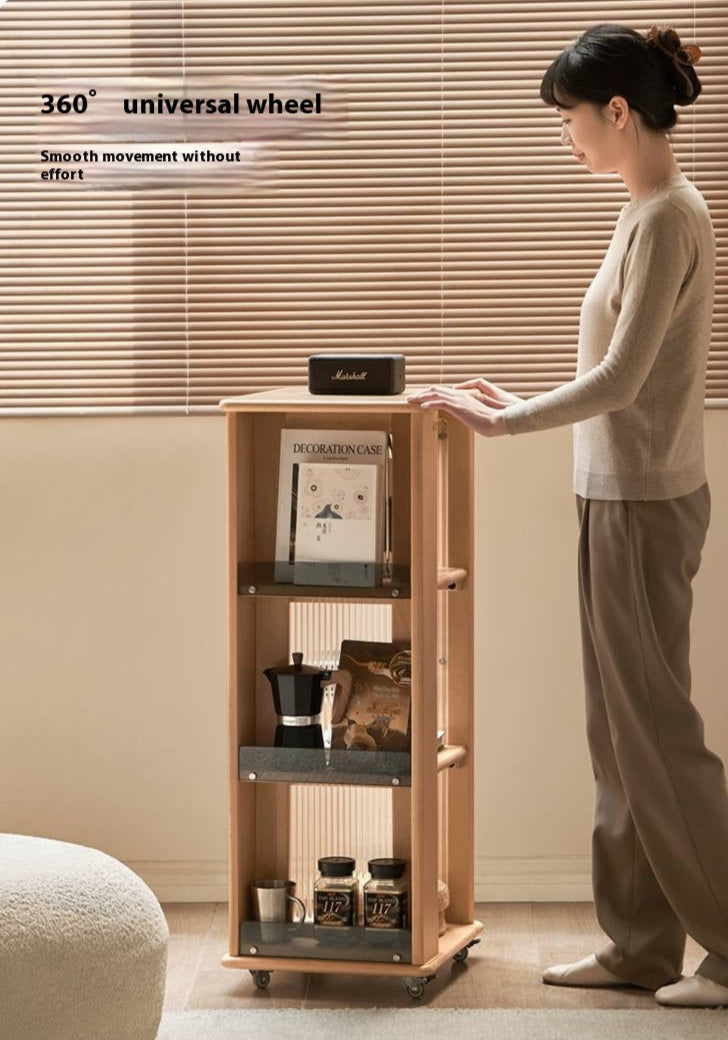 Beech Solid Wood Floor Movable Rack Side Cabinet.