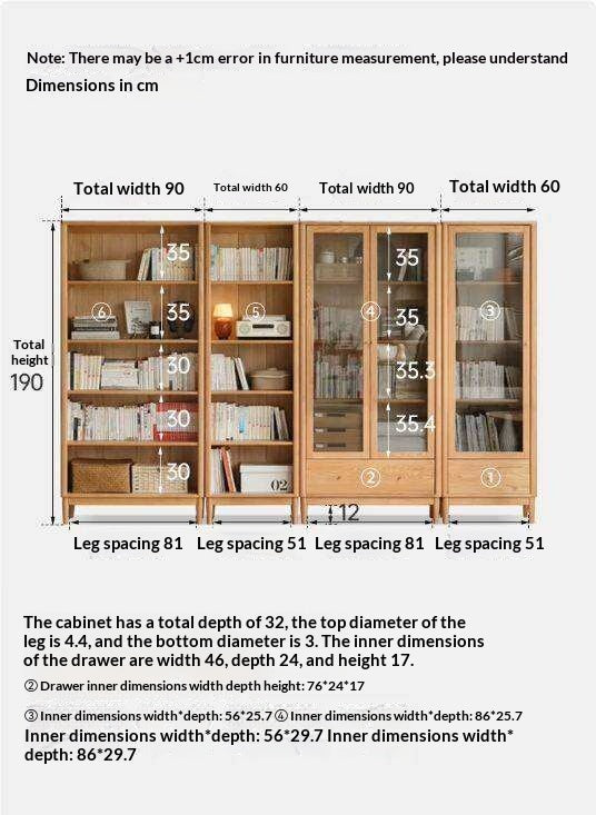 Oak, Ash Solid Wood Modern Glass Door Bookcase