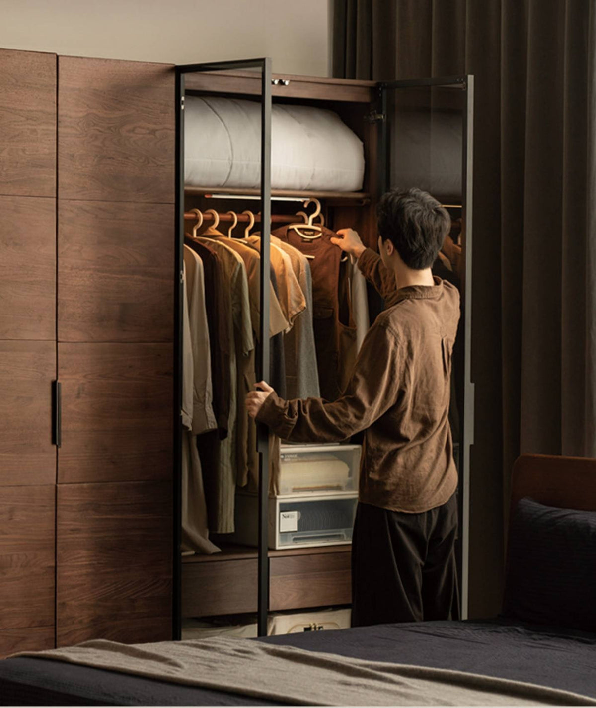 Black Walnut Solid Wood Wardrobe Combination Storage Cabinet