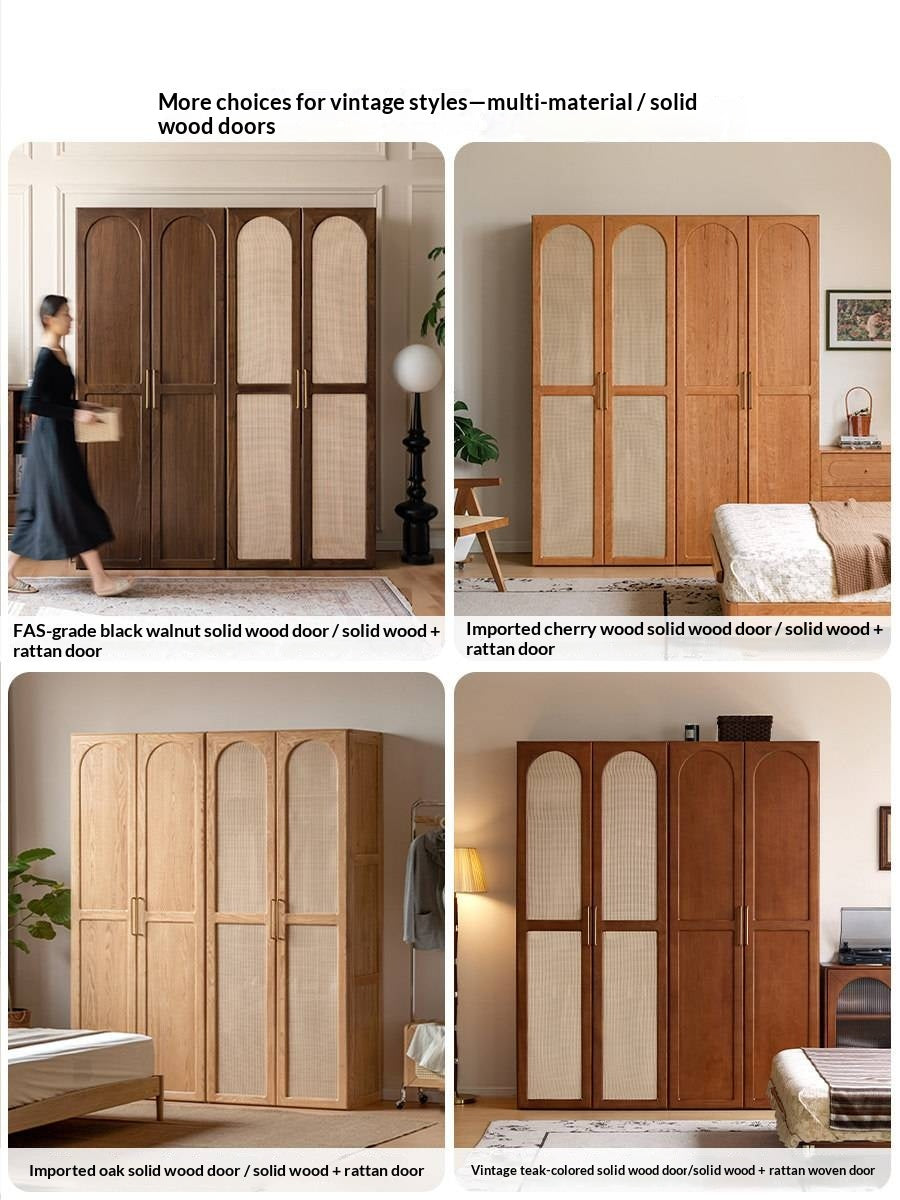 Oak Solid Wood Arched Rattan Door Wardrobe