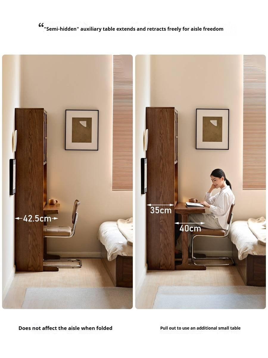 Oak, Black Walnut Solid Wood Office Desk With Integrated Bookshelf