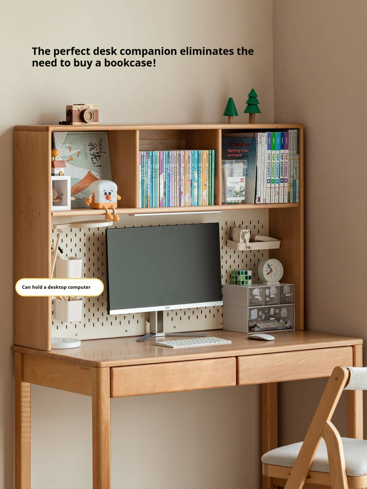 Beech, Oak, Tulipwood Solid Wood, Solid RubberWood Study Desk with Shelf