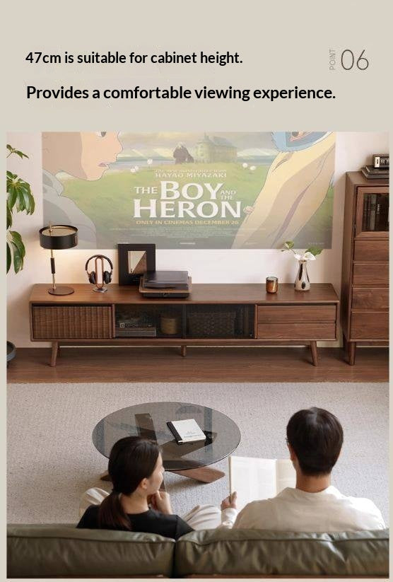 Black Walnut Solid Wood Italian Light Luxury Sliding Door TV Cabinet