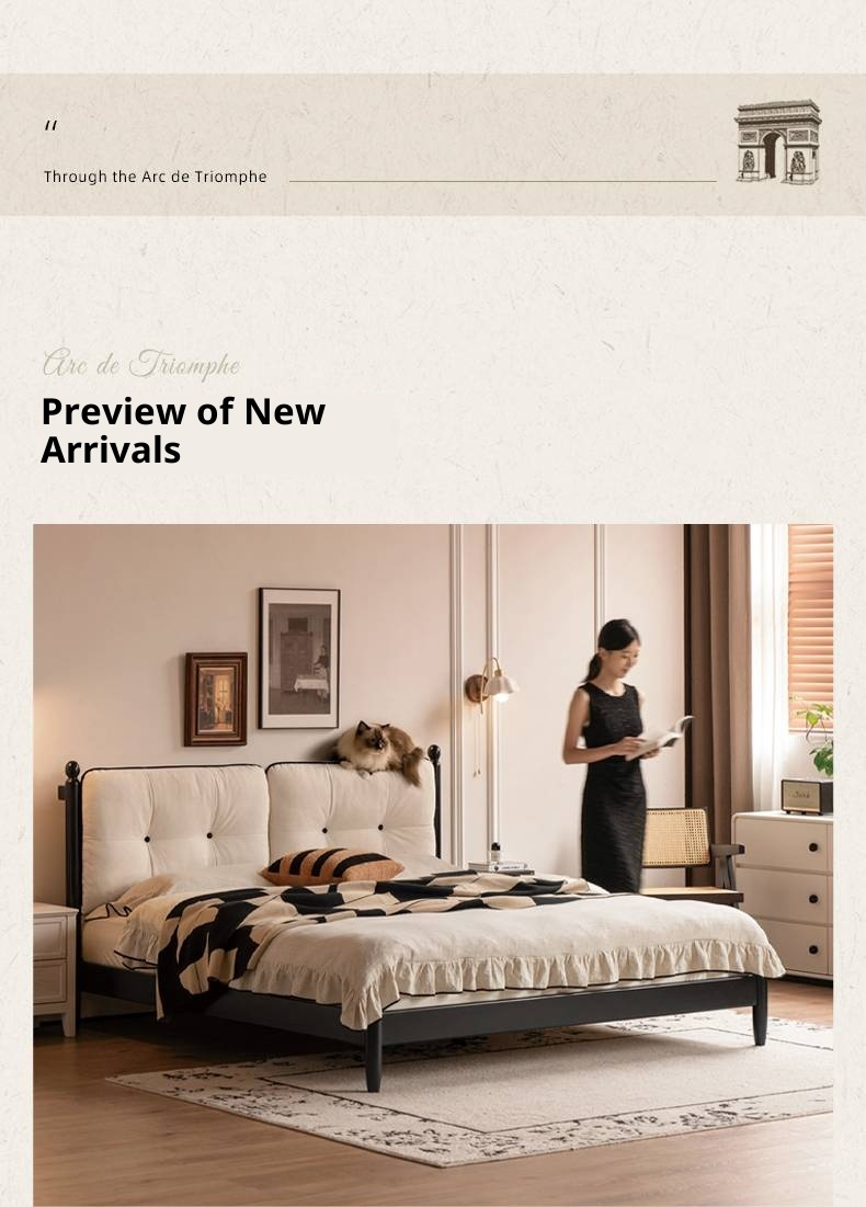 Rubberwood Solid Wood  French Retro Soft Bed