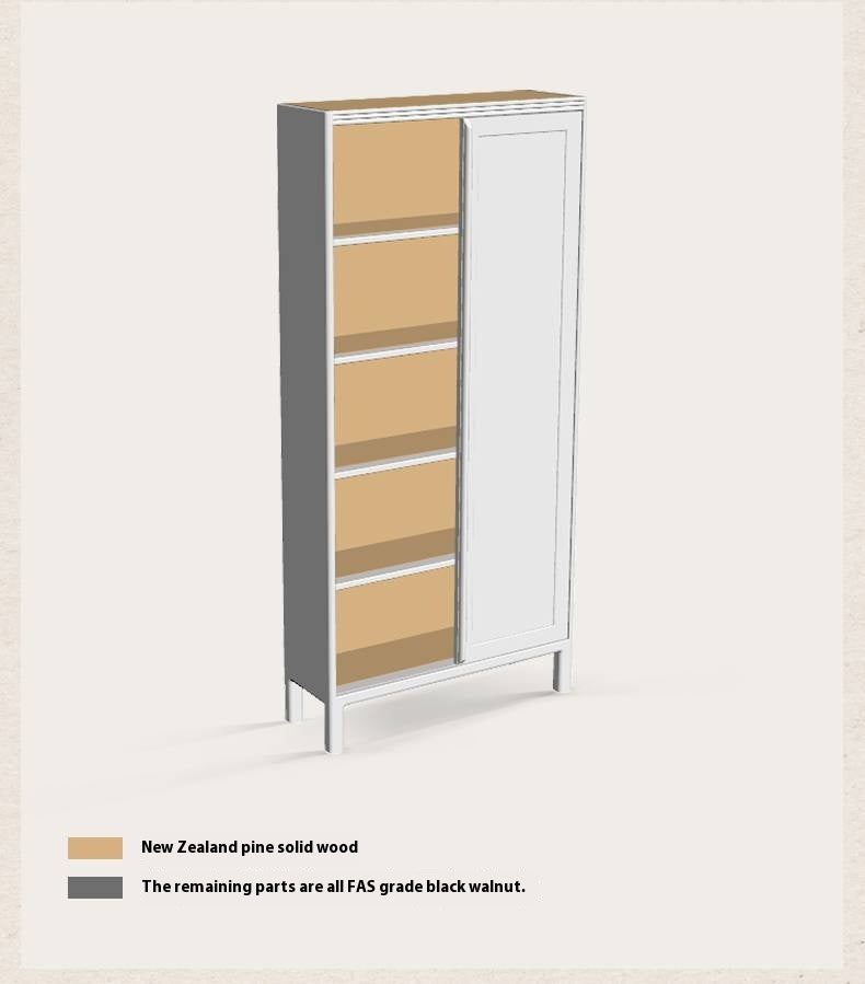 Black Walnut, Oak Solid Wood Nordic Bookcase with Glass Door