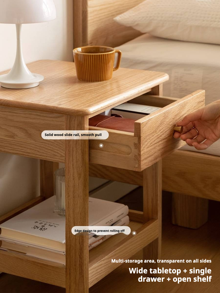 Oak, Beech Solid Wood, Solid RubberWood Nightstand.