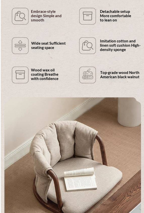 Black Walnut, Ash Solid Wood Tatami Soft Backrest Meditation Chair