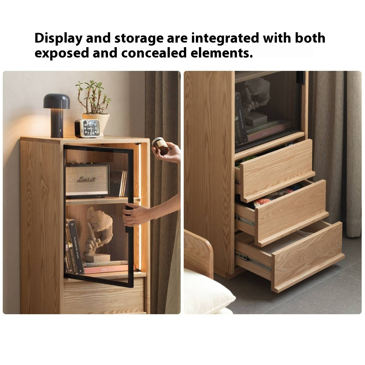 Ash Solid Wood Modern Side Cabinet.