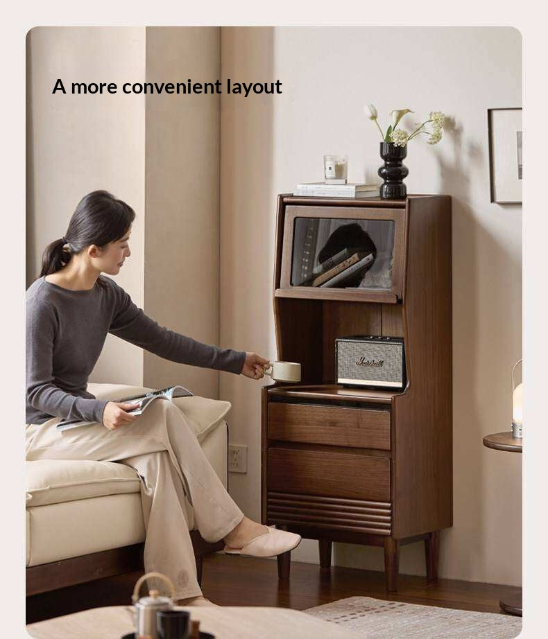 Black Walnut Solid Wood Side Cabinet with Light Luxury Finish, Sideboard