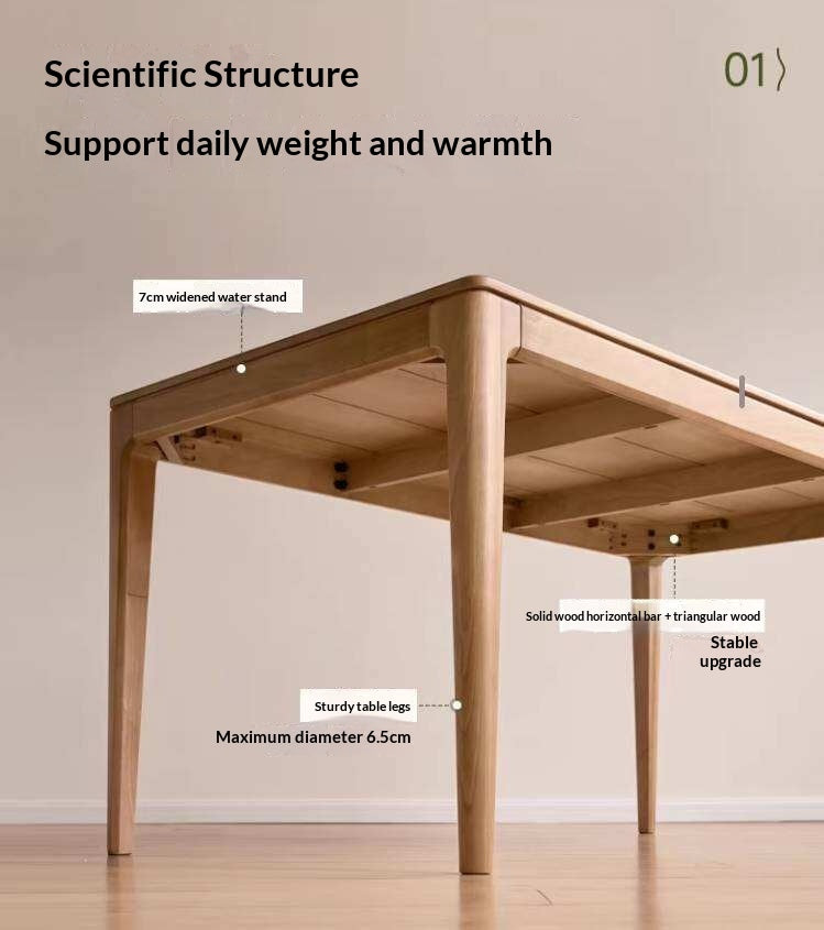 Oak Solid Wood Dining Table with Rectangular Top and Clean Lines