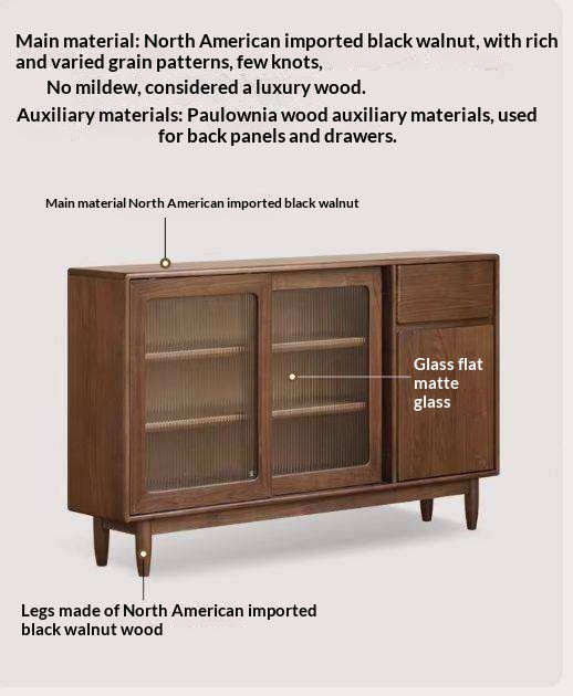 Black Walnut, Oak Solid Wood Sideboard with Ultra-Thin Storage